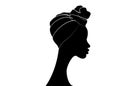 Portrait beautiful African woman in traditional turban, black women vector silhouette isolated , logo design hairstyle icon Royalty Free Stock Photo