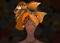 Portrait beautiful African woman in traditional turban, Kente head wrap African, Traditional dashiki printing, black women vector Royalty Free Stock Photo