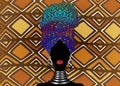 Portrait beautiful African woman in traditional turban, Kente head wrap, dashiki printing, black Afro scarf vector silhouette