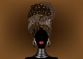 Portrait beautiful African woman in traditional turban, Kente head wrap, dashiki printing, black Afro scarf vector silhouette