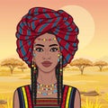 Portrait of the beautiful African woman in a turban.