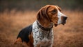 Portrait of a beautiful American English Coonhound in autumn park Royalty Free Stock Photo