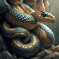 portrait of beautiful ancient python snake. close up. Ai generated