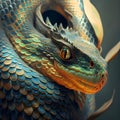 portrait of beautiful ancient python snake. close up. Ai generated