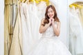 Portrait of beautiful asian bride happy, woman in wedding day posing, enjoying the celebration, Happy woman in wedding day theme Royalty Free Stock Photo