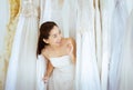 Portrait of beautiful asian woman bride in white dress cheerful and funny,Ceremony in wedding day,Happy and smiling Royalty Free Stock Photo