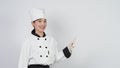 Portrait beautiful asian woman cook wearing chef uniform making gesture