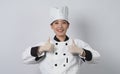 Portrait beautiful asian woman cook wearing chef uniform making gesture