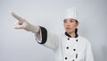 Portrait beautiful asian woman cook wearing chef uniform making gesture