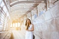 Portrait beautiful asian woman using cellphone and walking in the city,Female confidence happy and smiling,Lifestyle concept Royalty Free Stock Photo