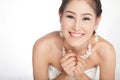 Portrait beautiful asian woman in white wedding dress Royalty Free Stock Photo