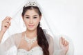 Portrait beautiful asian woman in white wedding dress with veil Royalty Free Stock Photo