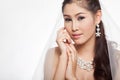 Portrait beautiful asian woman in white wedding dress with veil Royalty Free Stock Photo