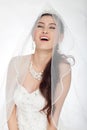 Portrait beautiful asian woman in white wedding dress with veil Royalty Free Stock Photo