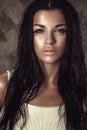 Portrait beautiful attractive brunette woman long curly wet hair Royalty Free Stock Photo