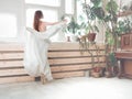 Portrait  of beautiful  balerina woman weared in white dress Royalty Free Stock Photo