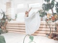 Portrait  of beautiful  balerina woman weared in white dress Royalty Free Stock Photo