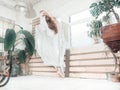 Portrait  of beautiful  balerina woman weared in white dress Royalty Free Stock Photo