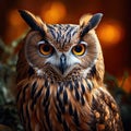 Portrait Beautiful Big Owl on brown background Royalty Free Stock Photo