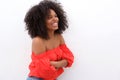 Beautiful black woman smiling with arms crossed Royalty Free Stock Photo