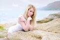 Portrait of the beautiful blonde ashore epidemic deathes Royalty Free Stock Photo