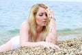 Portrait of the beautiful blonde ashore epidemic deathes Royalty Free Stock Photo