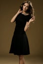 Portrait of beautiful blonde woman in black dress. Royalty Free Stock Photo