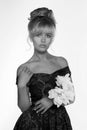 Portrait of a beautiful blonde woman in retro dress 50-s style . monochrome black and white photo Royalty Free Stock Photo