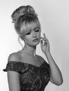 Portrait of a beautiful blonde woman in retro dress 50-s style . monochrome black and white photo Royalty Free Stock Photo