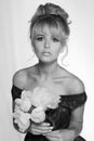 Portrait of a beautiful blonde woman in retro dress 50-s style . monochrome black and white photo Royalty Free Stock Photo