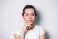 Portrait of beautiful blue eyed girl on a white background Royalty Free Stock Photo