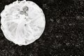 Portrait of a beautiful bride lying on the ground in a white wedding dress.photo of an elegant bride on the green grass.Top photo Royalty Free Stock Photo