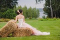 Portrait of a beautiful bride in park Royalty Free Stock Photo