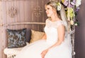 Portrait of beautiful bride. Wedding dress and decoration Royalty Free Stock Photo