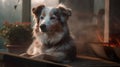 Portrait of a beautiful brown and white domestic australian shepherd dog posing in nature. Royalty Free Stock Photo