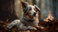 Portrait of a beautiful brown and white domestic australian shepherd dog posing in nature. Royalty Free Stock Photo