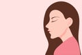 Portrait of beautiful brunette woman With Long Hair, Asian woman head in profile , Vector Flat Illustration