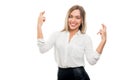 Portrait of beautiful business woman showing double fingers crossed Royalty Free Stock Photo