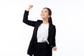 Portrait beautiful businesswoman in suit standing with glad and success isolated on white background, young asian business woman Royalty Free Stock Photo