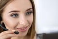 Portrait of beautiful call center operator at work Royalty Free Stock Photo