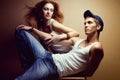 Portrait of a beautiful casual couple in jeans Royalty Free Stock Photo