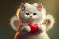 Portrait of the beautiful cat with tiny heart in paws. Generative AI