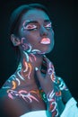 Portrait of beautiful caucasian fashion model with fluorescent make-up Royalty Free Stock Photo