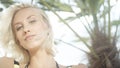 Portrait of beautiful caucasian girl posing on tropical beach. Royalty Free Stock Photo