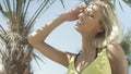 Portrait of beautiful caucasian girl posing on tropical beach. Royalty Free Stock Photo