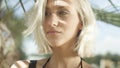 Portrait of beautiful caucasian girl posing on tropical beach. Royalty Free Stock Photo