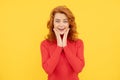 Portrait of beautiful cheerful redhead girl curly hair smiling laughing looking at camera Royalty Free Stock Photo