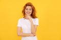 Portrait of beautiful cheerful redhead girl curly hair smiling laughing looking at camera Royalty Free Stock Photo