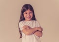 Portrait of a beautiful clever child with a happy, cheerful face looking confident. Human emotions Royalty Free Stock Photo