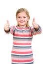 Portrait of a beautiful and confident girl showing thumbs up isolated one white Royalty Free Stock Photo